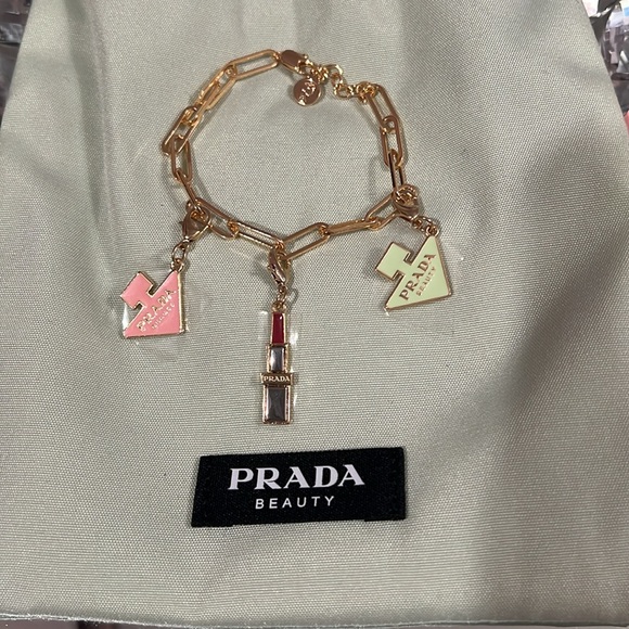 Prada Gold and Pink Charm Bracelet with Pouch & Sample - Picture 2 of 9